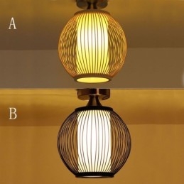 Lampada da soffitto rotonda in bambù a semi-incasso, 22×22×27 cm