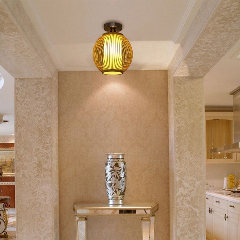 Lampada da soffitto rotonda in bambù a semi-incasso, 22×22×27 cm
