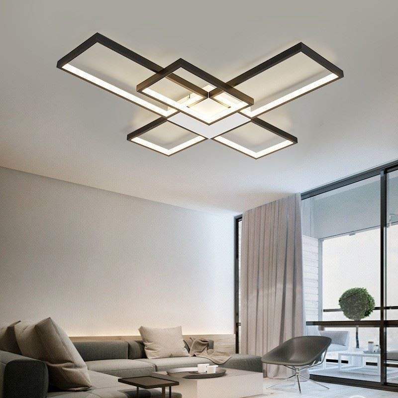 Plafoniera LED quadrata minimalista a 5 luci con regolazione continua e telecomando 92 W