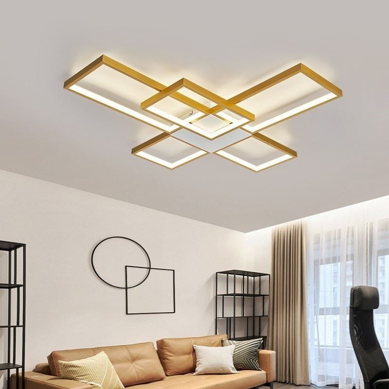 Plafoniera LED quadrata minimalista a 5 luci con regolazione continua e telecomando 92 W