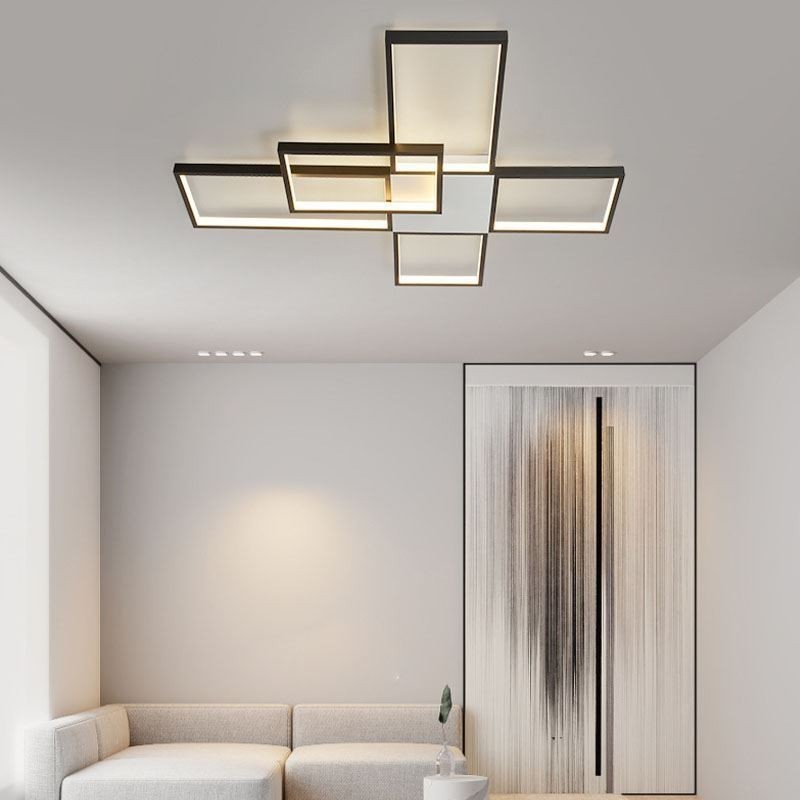 Plafoniera LED quadrata minimalista a 5 luci con regolazione continua e telecomando 92 W