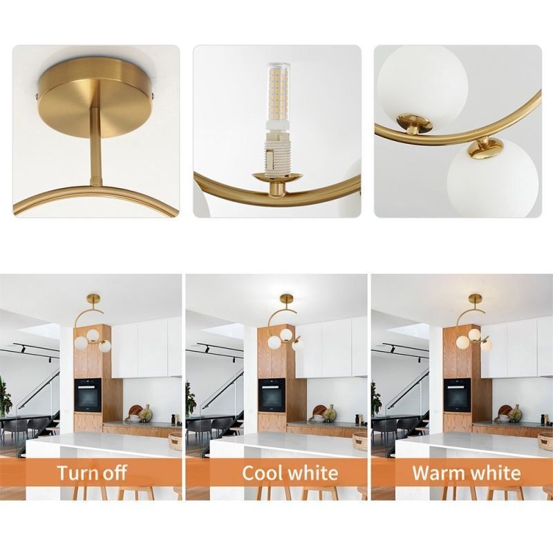Plafoniera moderna semplice a 3 luci in vetro bianco latte G9 5W