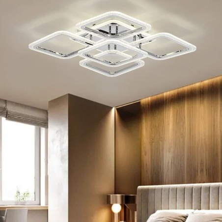 Plafoniera quadrata LED in acrilico cromato da montaggio a filo, 5 luci