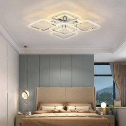 Plafoniera quadrata LED in acrilico cromato da montaggio a filo, 5 luci