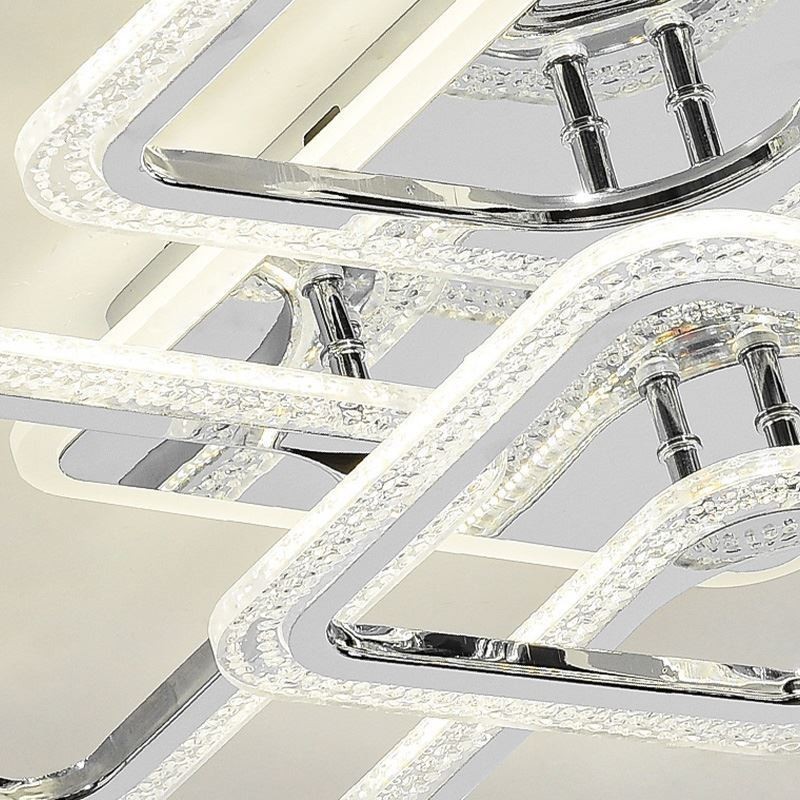 Plafoniera quadrata LED in acrilico cromato da montaggio a filo, 5 luci