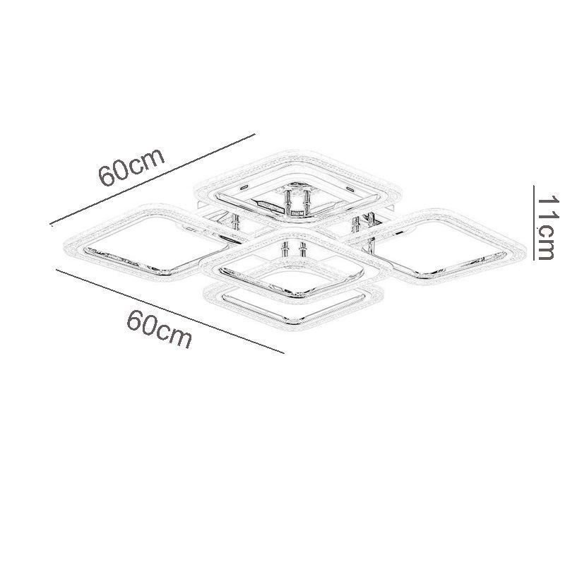 Plafoniera quadrata LED in acrilico cromato da montaggio a filo, 5 luci