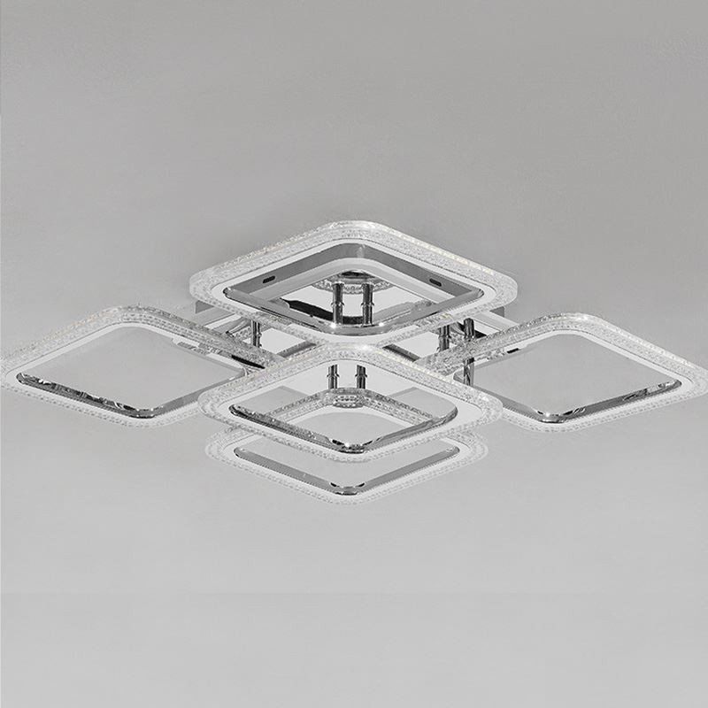 Plafoniera quadrata LED in acrilico cromato da montaggio a filo, 5 luci