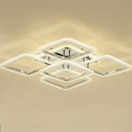 Plafoniera quadrata LED in acrilico cromato da montaggio a filo, 5 luci