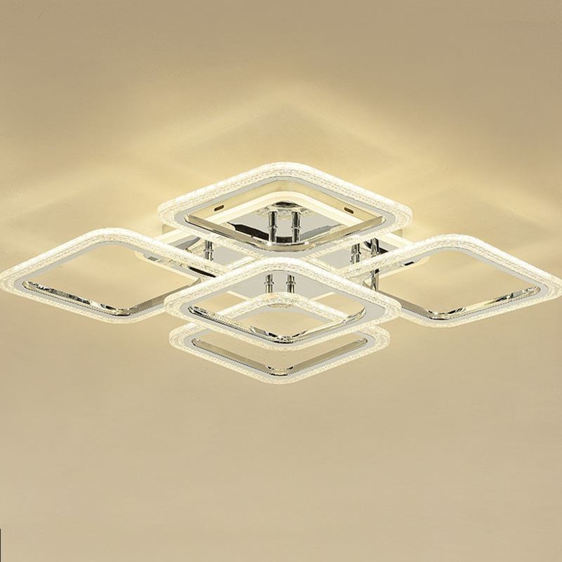 Plafoniera quadrata LED in acrilico cromato da montaggio a filo, 5 luci