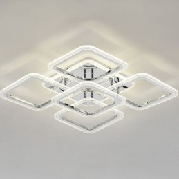 Plafoniera quadrata LED in acrilico cromato da montaggio a filo, 5 luci