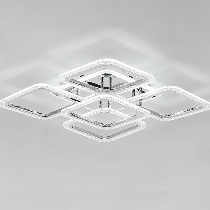 Plafoniera quadrata LED in acrilico cromato da montaggio a filo, 5 luci
