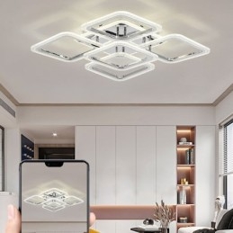Plafoniera quadrata LED in acrilico cromato da montaggio a filo, 5 luci