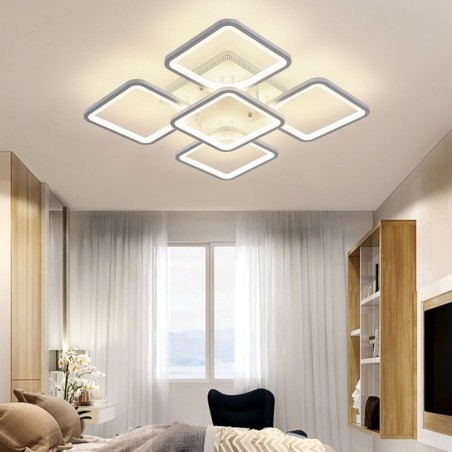 Plafoniera quadrata a filo in acrilico bianco 5/8 luci 60×60×11 cm