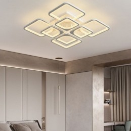 Plafoniera quadrata a filo in acrilico bianco 5/8 luci 60×60×11 cm