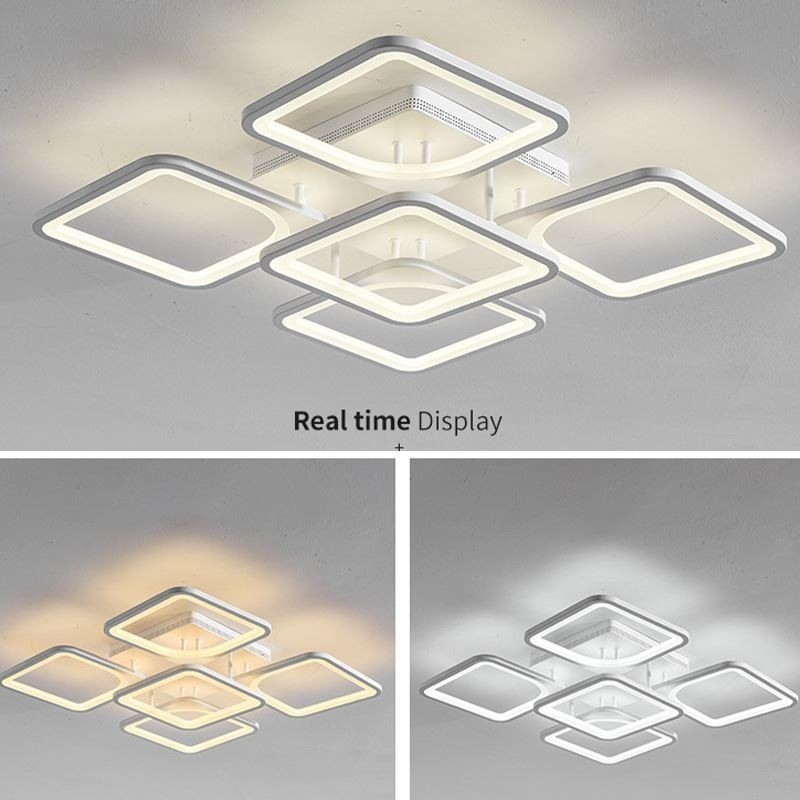 Plafoniera quadrata a filo in acrilico bianco 5/8 luci 60×60×11 cm