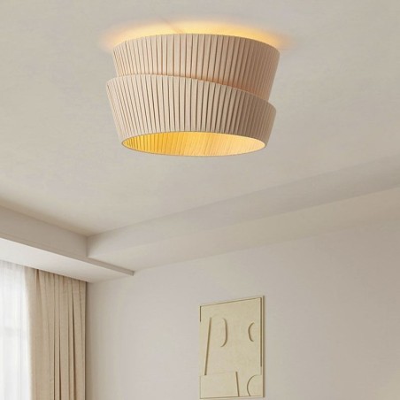 Plafoniera a filo in tessuto a doppio strato stile crema francese Wabi-Sabi 45x45x28 cm
