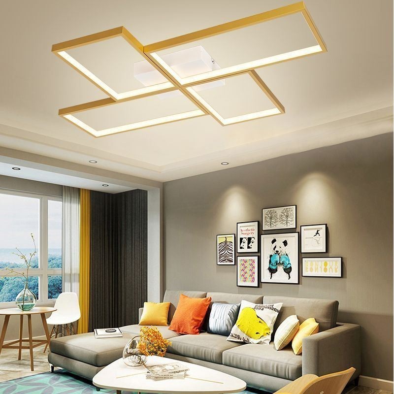 Plafoniera LED da soffitto a filo quadrata geometrica 4 luci 85W 60×78×6 cm