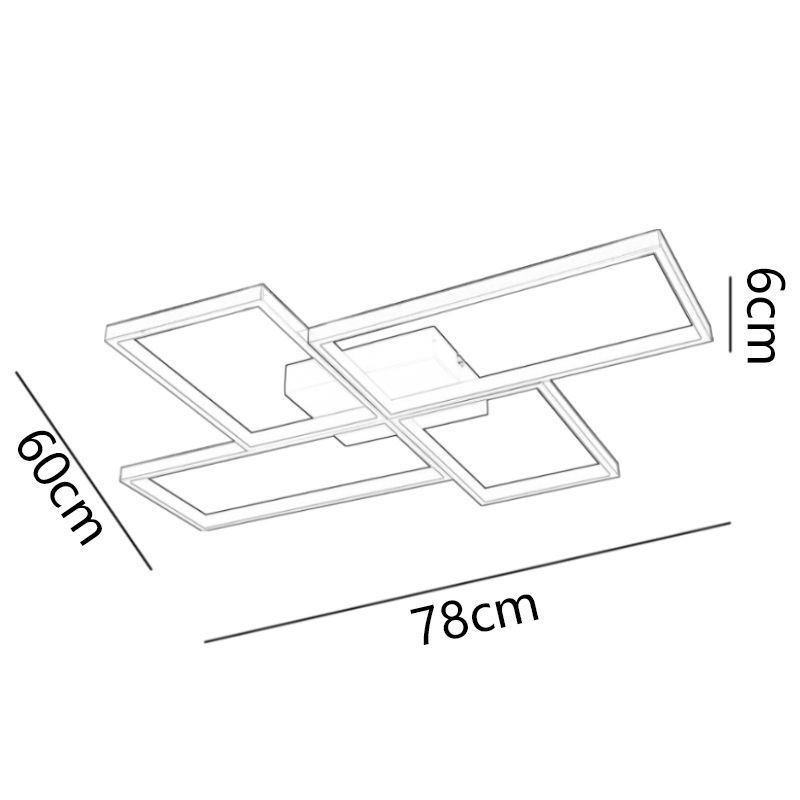 Plafoniera LED da soffitto a filo quadrata geometrica 4 luci 85W 60×78×6 cm