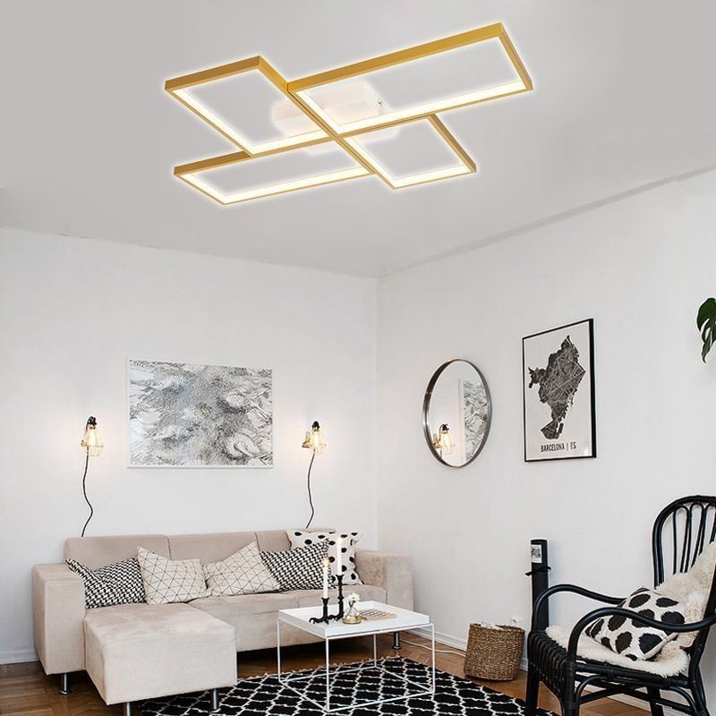 Plafoniera LED da soffitto a filo quadrata geometrica 4 luci 85W 60×78×6 cm