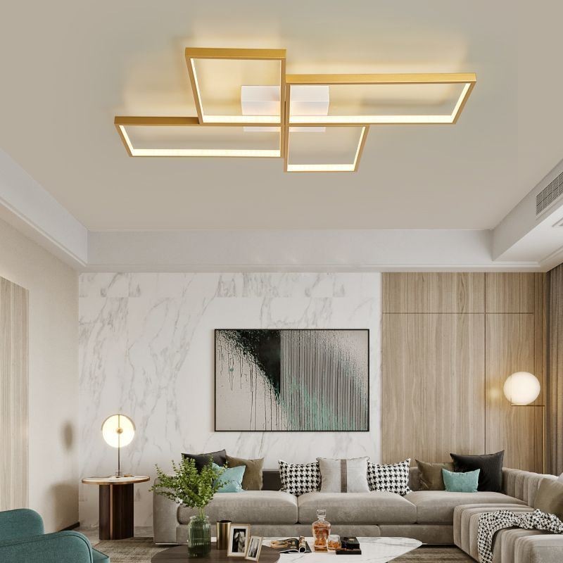 Plafoniera LED da soffitto a filo quadrata geometrica 4 luci 85W 60×78×6 cm