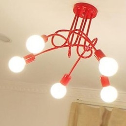 Lampadario contemporaneo compatto in metallo rosso, nero e bianco, 10 lampadine
