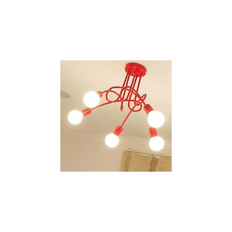 Lampadario contemporaneo compatto in metallo rosso, nero e bianco, 10 lampadine