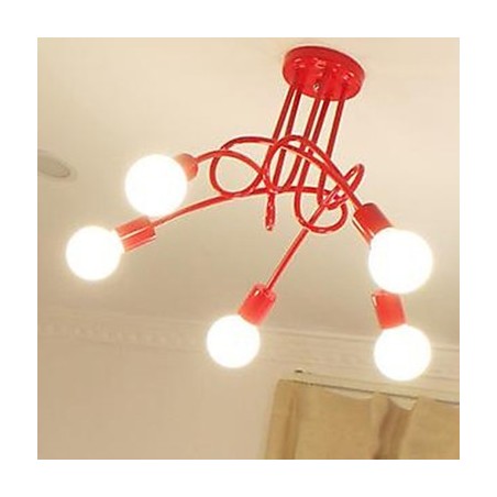 Lampadario contemporaneo compatto in metallo rosso, nero e bianco, 10 lampadine
