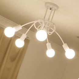 Lampadario contemporaneo compatto in metallo rosso, nero e bianco, 10 lampadine