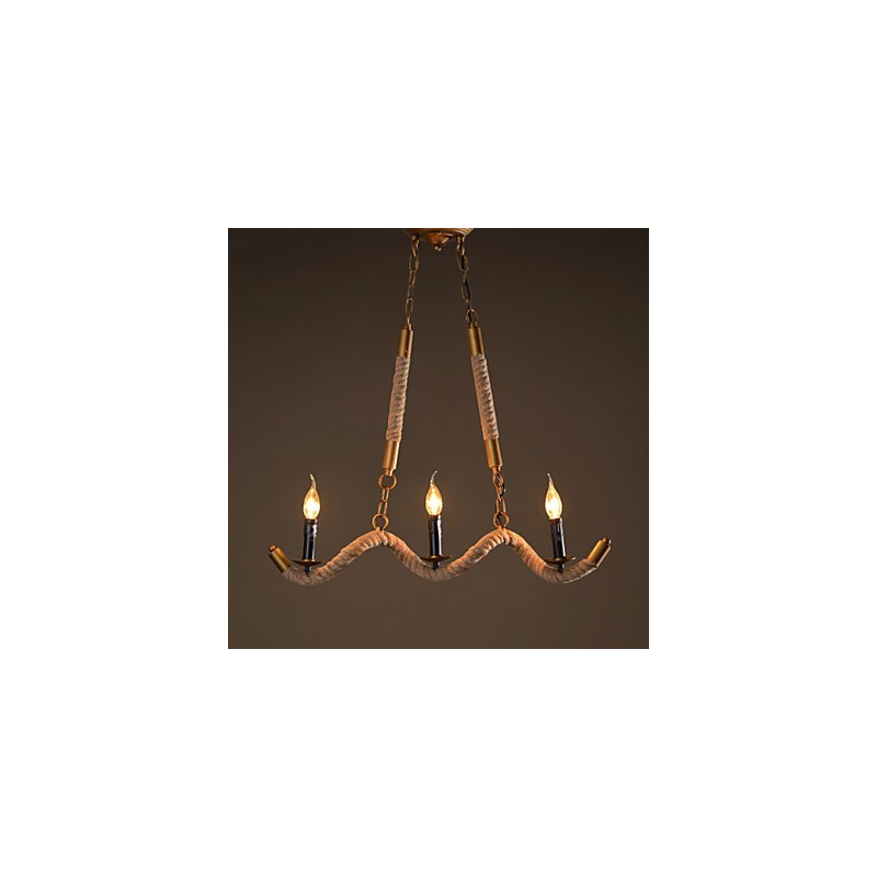Lampadario a sospensione vintage in ferro battuto con corda di canapa, 1 lampadina E12/E14