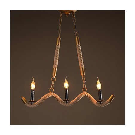 Lampadario a sospensione vintage in ferro battuto con corda di canapa, 1 lampadina E12/E14