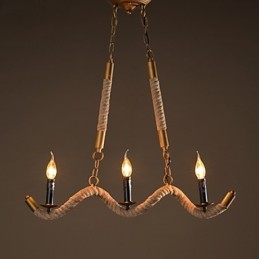 Lampadario a sospensione vintage in ferro battuto con corda di canapa, 1 lampadina E12/E14