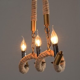 Lampadario a sospensione vintage in ferro battuto con corda di canapa, 1 lampadina E12/E14