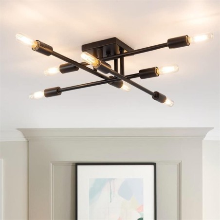 Plafoniera da soffitto a filo in stile industriale americano retrò country 8 luci E26/E27