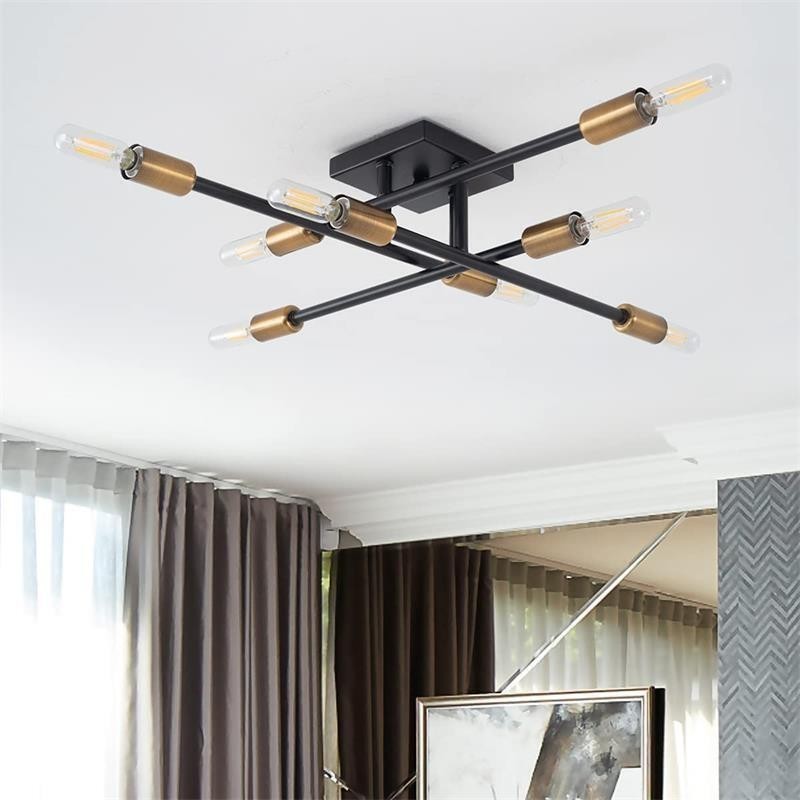 Plafoniera da soffitto a filo in stile industriale americano retrò country 8 luci E26/E27