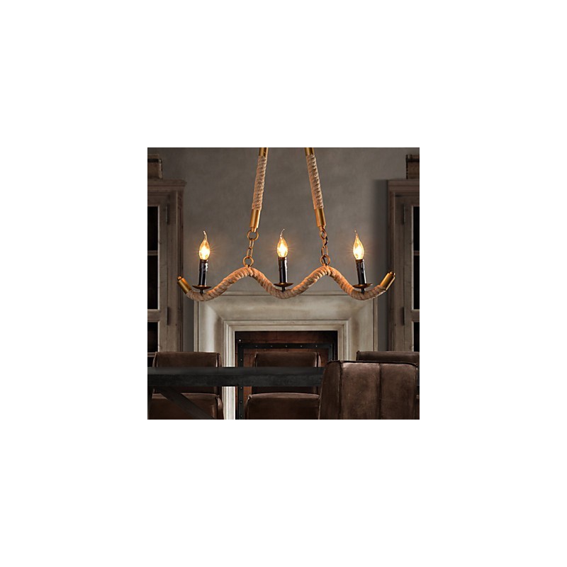 Lampadario a sospensione vintage in ferro battuto con corda di canapa, 1 lampadina E12/E14