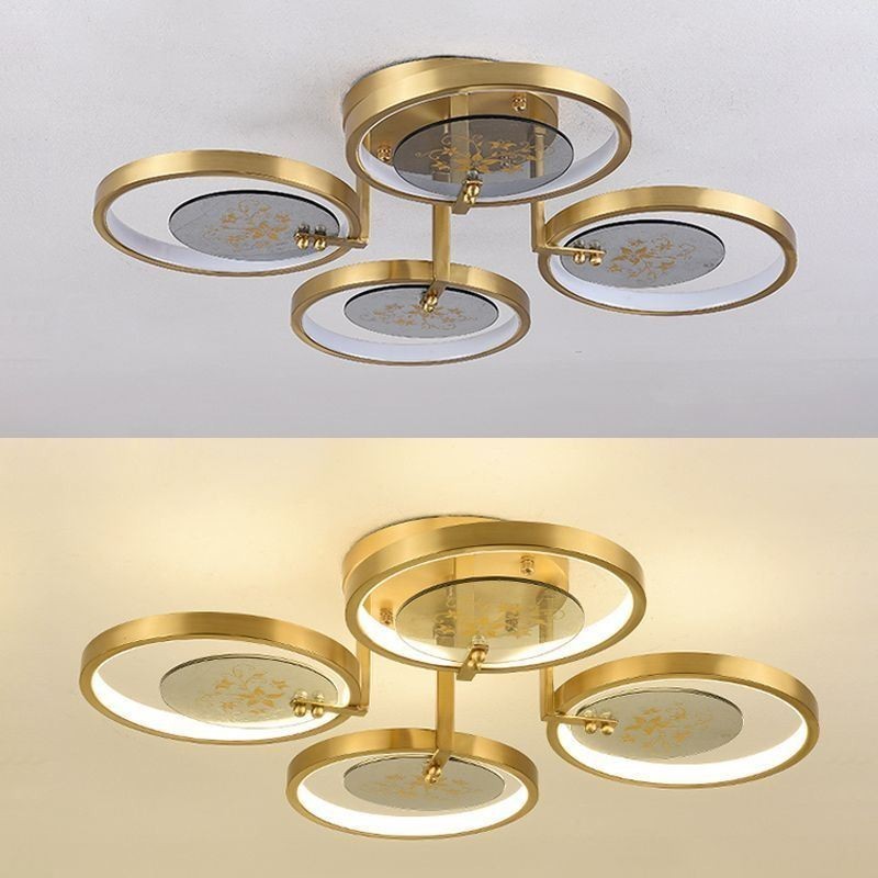 Plafoniera a filo LED con stampa artistica rame, 3/4 luci, dimmerazione tricolore