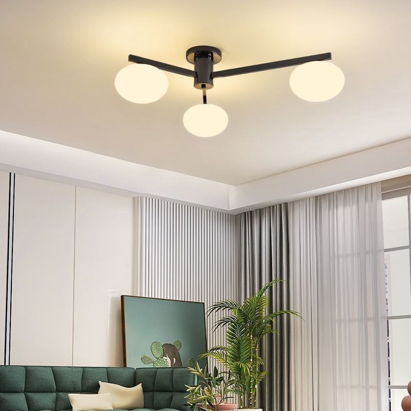 Plafoniera a filo nordica in ferro battuto e vetro, 3/4 luci, 90 x 23 cm