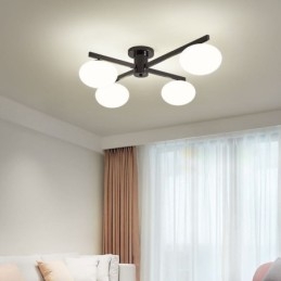 Plafoniera a filo nordica in ferro battuto e vetro, 3/4 luci, 90 x 23 cm