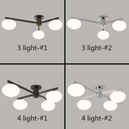 Plafoniera a filo nordica in ferro battuto e vetro, 3/4 luci, 90 x 23 cm