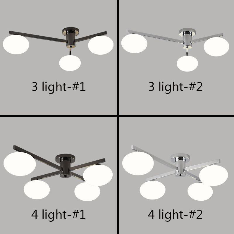 Plafoniera a filo nordica in ferro battuto e vetro, 3/4 luci, 90 x 23 cm