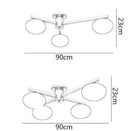 Plafoniera a filo nordica in ferro battuto e vetro, 3/4 luci, 90 x 23 cm