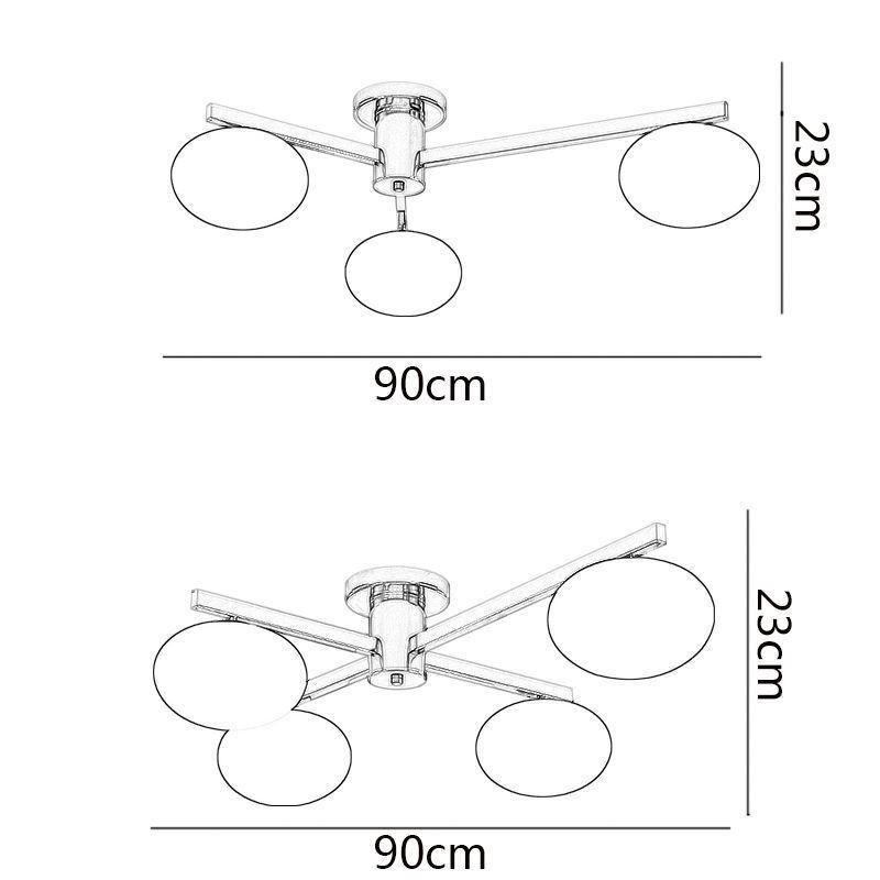 Plafoniera a filo nordica in ferro battuto e vetro, 3/4 luci, 90 x 23 cm
