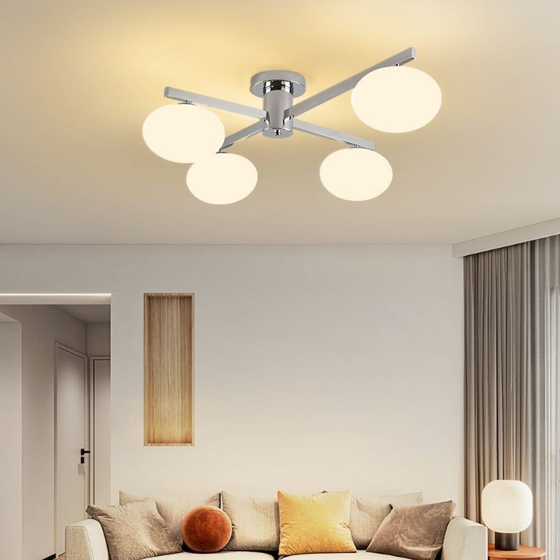Plafoniera a filo nordica in ferro battuto e vetro, 3/4 luci, 90 x 23 cm