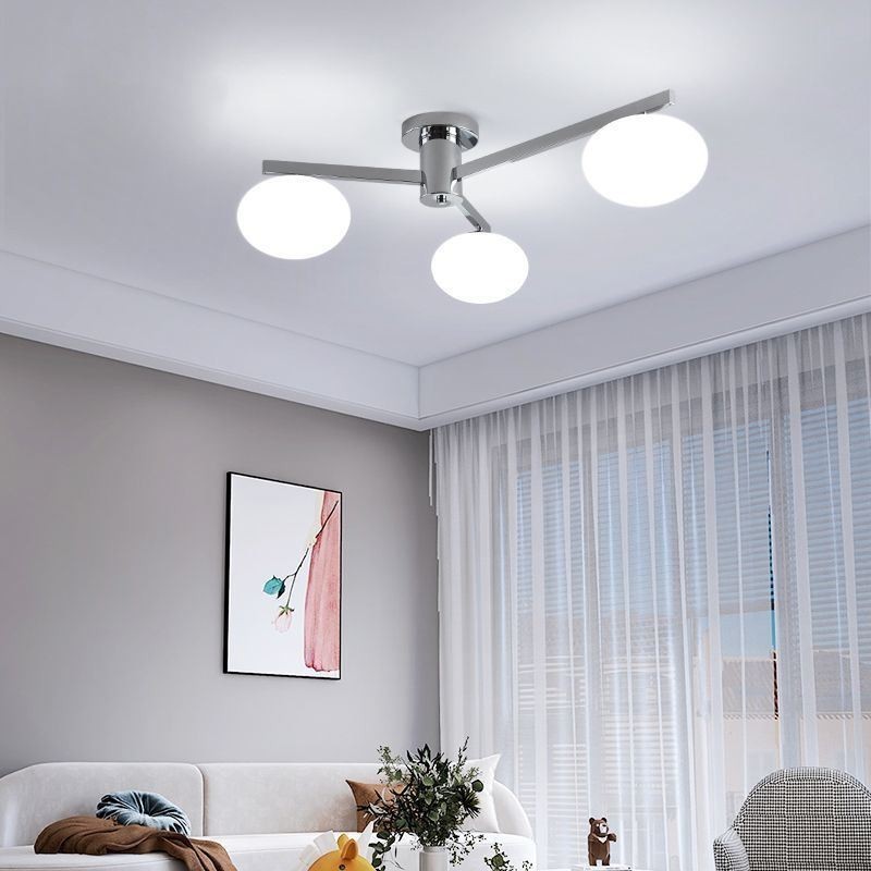 Plafoniera a filo nordica in ferro battuto e vetro, 3/4 luci, 90 x 23 cm