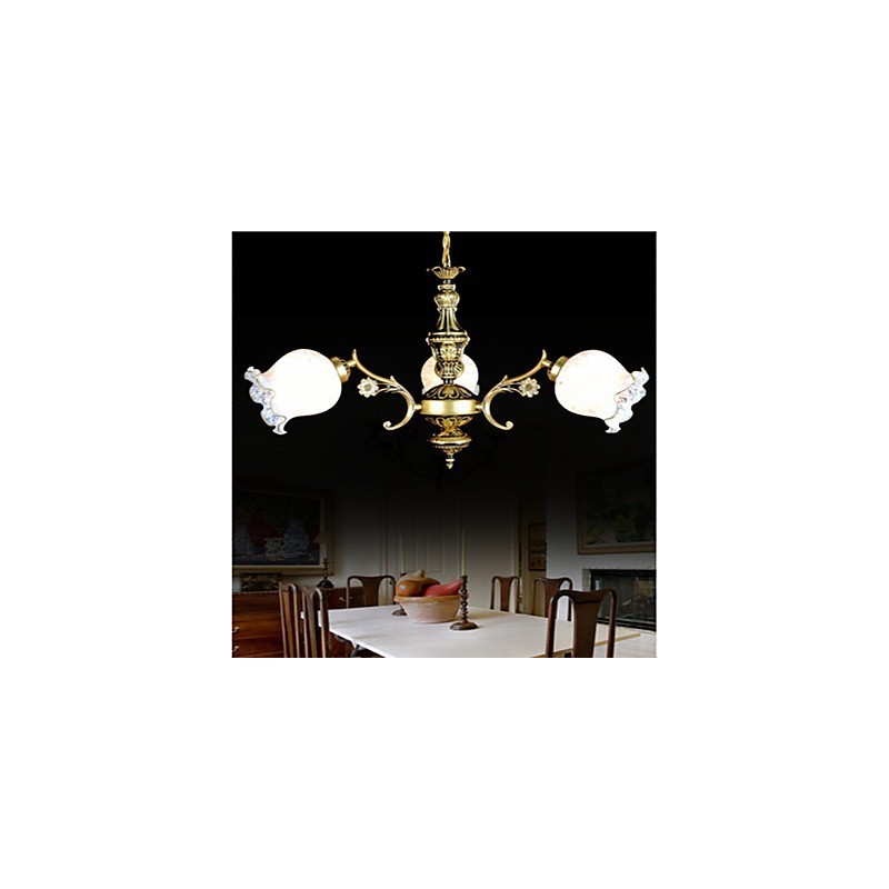 Lampadario classico europeo retrò in bronzo a tre luci