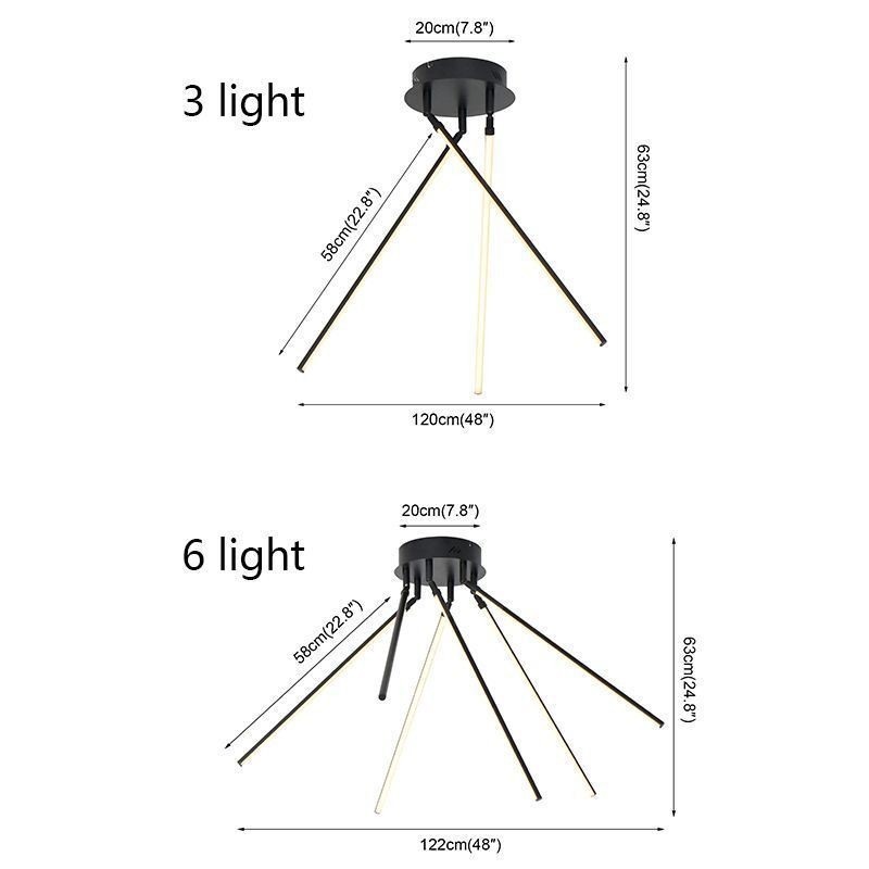 Plafoniera LED a filo a forma di mulino a vento in alluminio, 3/6 luci