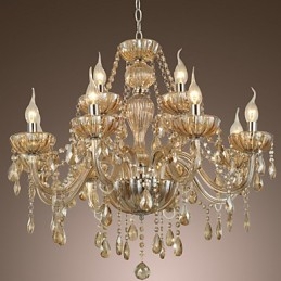 Lampadario in cristallo a 2 livelli per soggiorno, 12 luci, beige