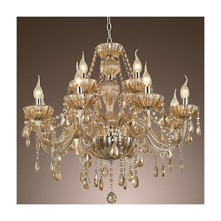 Lampadario in cristallo a 2 livelli per soggiorno, 12 luci, beige
