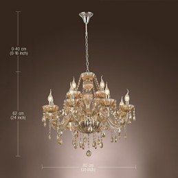 Lampadario in cristallo a 2 livelli per soggiorno, 12 luci, beige