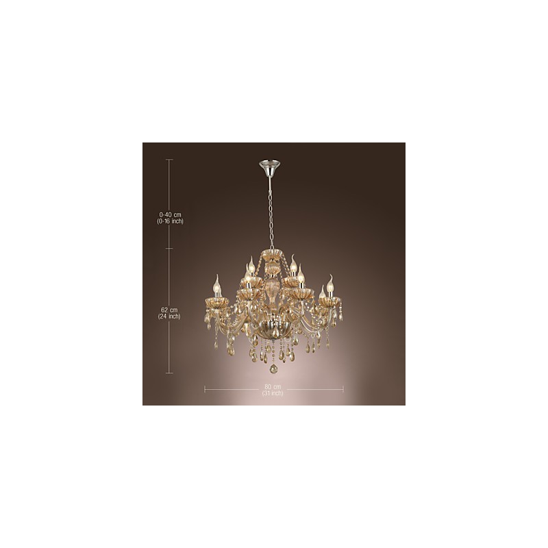 Lampadario in cristallo a 2 livelli per soggiorno, 12 luci, beige